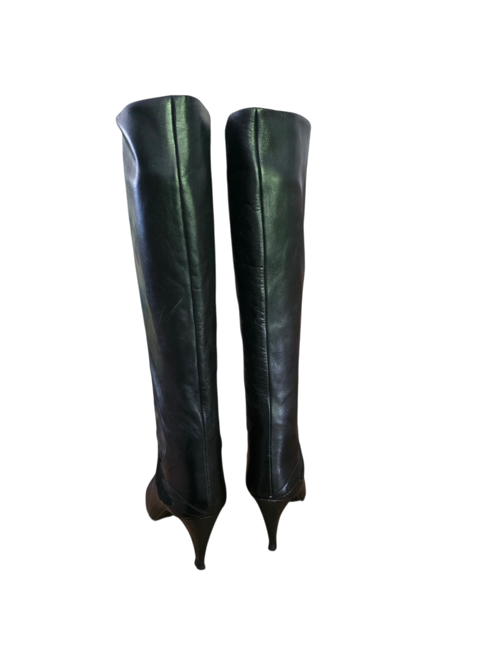 Vintage Gloria Vanderbilt Black Leather Knee-High Stiletto Boots 7 - Picture 5 of 6